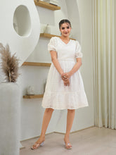 White Solid Cotton Short Dress With Schiffili Work-P1123WHITE_OF